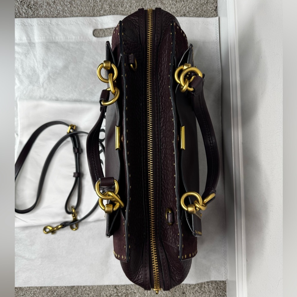 Coach Border Rivets Dreamer 36 Satchel in Oxblood Leather and Suede Bag - Picture 4 of 8
